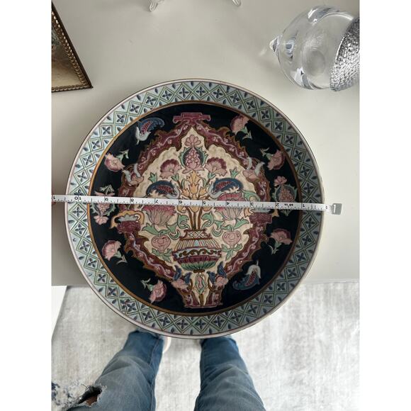 Vtg Oklahoma Import Blue Chinoiserie Asian hand painted decorative plate dish - Picture 9 of 10